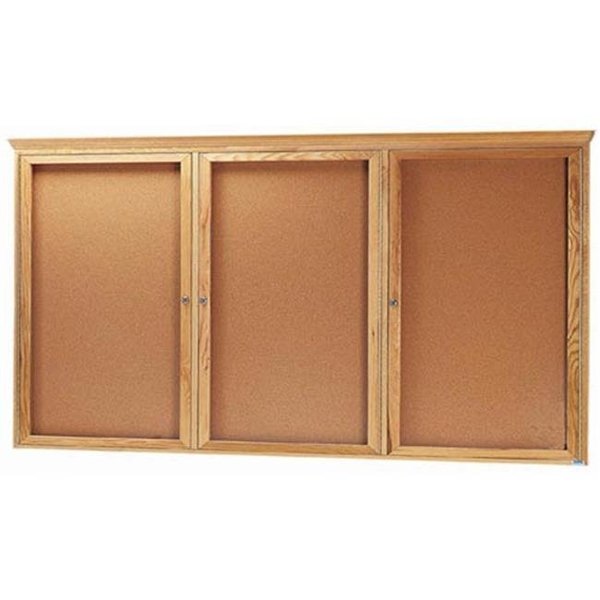 Aarco Aarco Products OBC4896-3R 3-Door Enclosed Bulletin Board - Oak OBC4896-3R